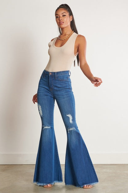 Vibrant M.i.U. Distressed Flare Jeans